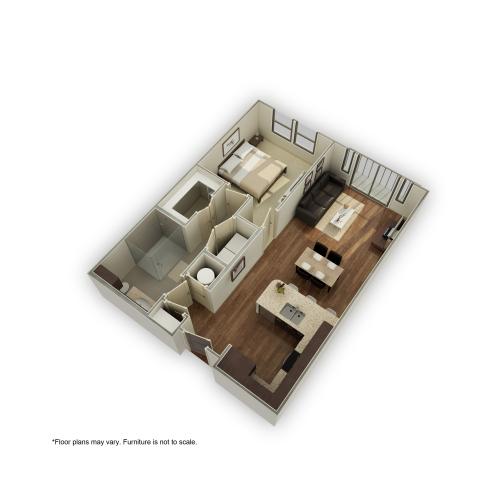 3800-A3A 3D Floor Plan | 1 Bedroom with 1 Bath | 783 Square Feet | 3800 Main | Apartment Homes