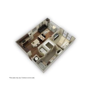 3800-A8 3D Floor Plan | 1 Bedroom with 1 Bath | 678 Square Feet | 3800 Main | Apartment Homes