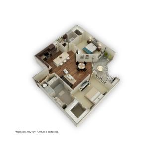 3800-B3 3D Floor Plan | 2 Bedroom with 2 Bath | 1246 Square Feet | 3800 Main | Apartment Homes