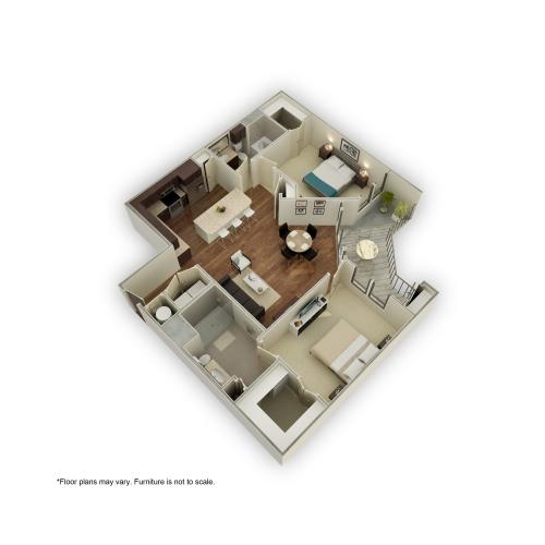 880-B3 3D Floor Plan | 2 Bedroom with 2 Bath | 1246 Square Feet | 3800 Main | Apartment Homes