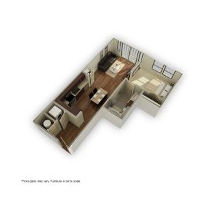 3800-e4 3D Floor Plan | 1 Bedroom with 1 Bath | 621 Square Feet | 3800 Main | Apartment Homes