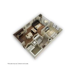 3800-A4 3D Floor Plan | 1 Bedroom with 1 Bath | 746 Square Feet | 3800 Main | Apartment Homes