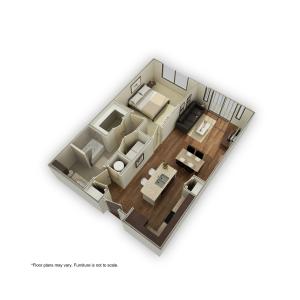 3800-A3 3D Floor Plan | 1 Bedroom with 1 Bath | 808 Square Feet | 3800 Main | Apartment Homes