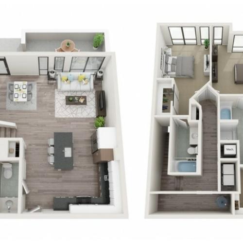 Townhouse T2 3D Floor Plan | 2 Bedroom with 2.5 Bath | 1528 Square Feet | Sugarmont | Apartment Homes