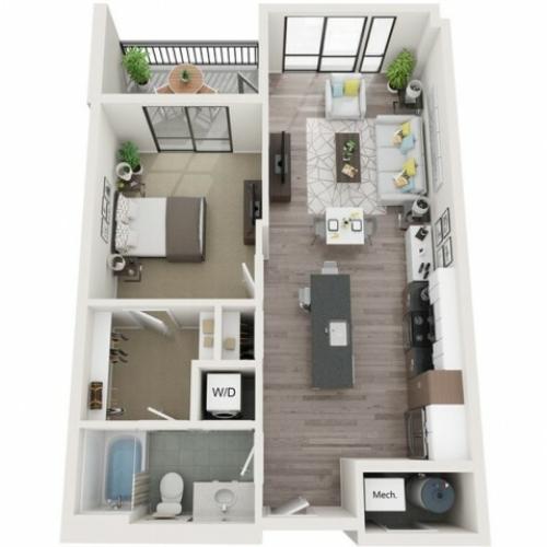 A9 3D Floor Plan | 1 Bedroom with 1 Bath | 751 Square Feet | Sugarmont | Apartment Homes