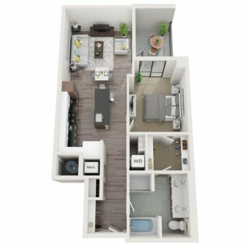 A13 3D Floor Plan | 1 Bedroom with 1 Bath | 875 Square Feet | Sugarmont | Apartment Homes