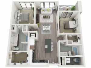 B4 3D Floor Plan | 2 Bedroom with 2 Bath | 1161 Square Feet | Sugarmont | Apartment Homes