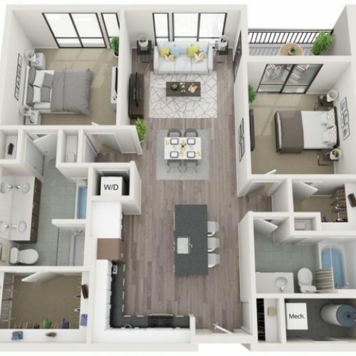 B4 3D Floor Plan | 2 Bedroom with 2 Bath | 1161 Square Feet | Sugarmont | Apartment Homes