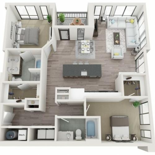 B8 3D Floor Plan | 2 Bedroom with 2 Bath | 1289 Square Feet | Sugarmont | Apartment Homes