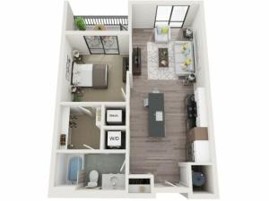 A4 3D Floor Plan | 1 Bedroom with 1 Bath | 710 Square Feet | Sugarmont | Apartment Homes