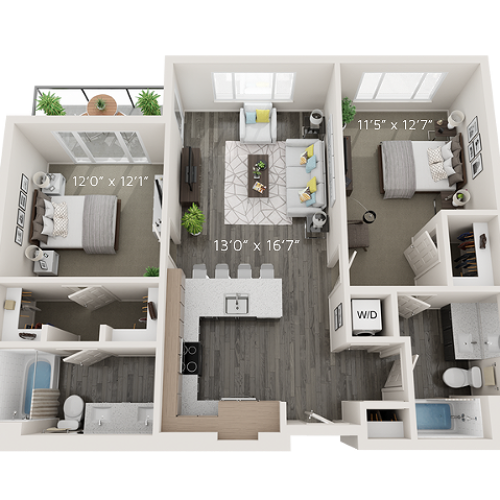 B3 Floor Plan | 2 Bedroom with 2 Bath | 958 Square Feet | Park Avenue  | Apartment Homes