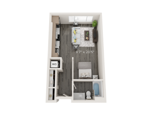 S1 - Floor Plan | Studio with 1 Bath | 469 Square Feet | Park Avenue | Apartment Homes