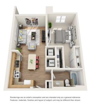 The Animation Floor Plan | 1 Bedroom 1 Bath | 712 Square Feet | Cottonwood Bayview | Apartment Homes