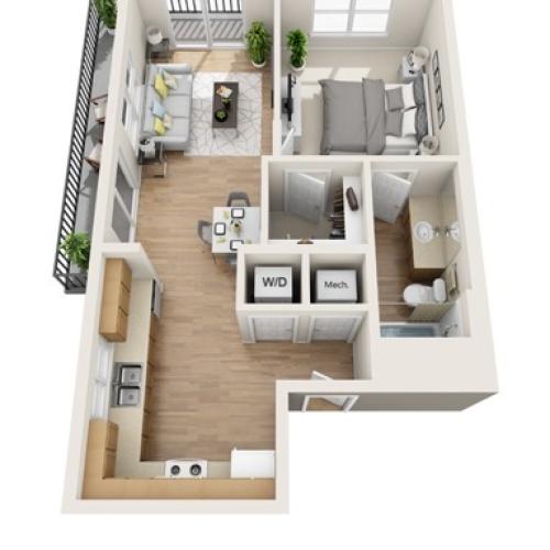 The Cubist Floor Plan | 1 Bedroom 1 Bath | 722 Square Feet | Cottonwood Bayview | Apartment Homes