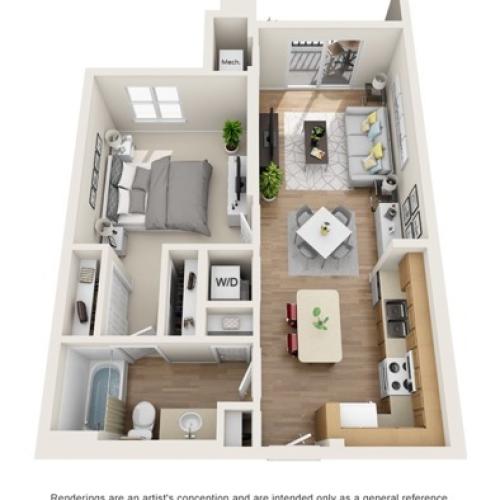 The Deco Floor Plan | 1 Bedroom 1 Bath | 716 Square Feet | Cottonwood Bayview | Apartment Homes