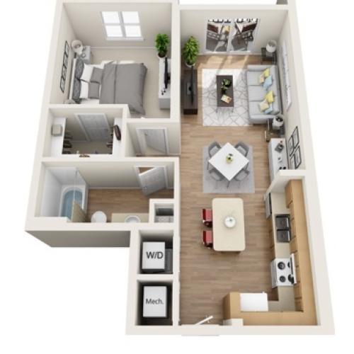 The Gallery Floor Plan | 1 Bedroom 1 Bath | 722 Square Feet | Cottonwood Bayview | Apartment Homes