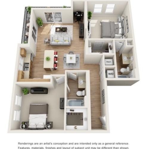 The Tiffany Floor Plan | 2 Bedroom 2 Bath | 1171 Square Feet | Cottonwood Bayview | Apartment Homes