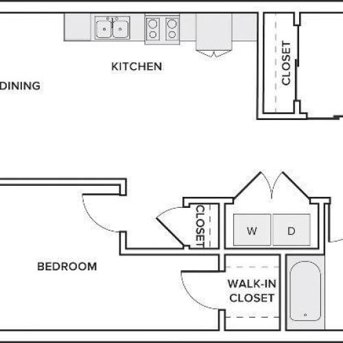 One bedroom 826 sf floor plan