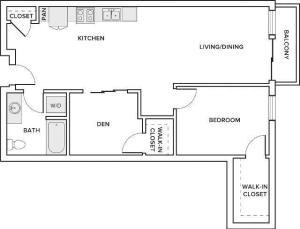 One bedroom 930 square foot floor plan