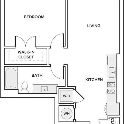 708 square foot one bedroom one bath apartment floorplan image