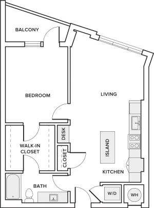 733 square foot one bedroom one bath apartment floorplan image
