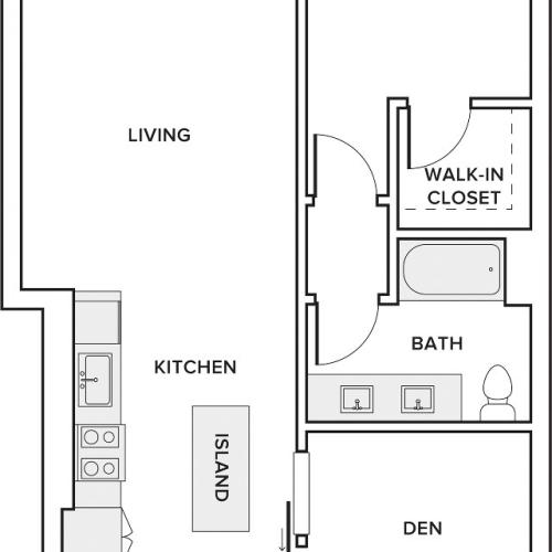 826 square foot one bedroom one bath apartment floorplan image