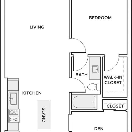 870 square foot one bedroom one bath apartment floorplan image