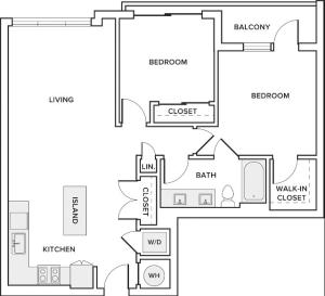 939 square foot two bedroom one bath apartment floorplan image