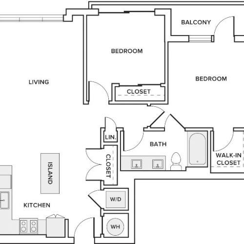 939 square foot two bedroom one bath apartment floorplan image