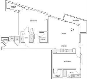 1497 square foot two bedroom two bath apartment floorplan image
