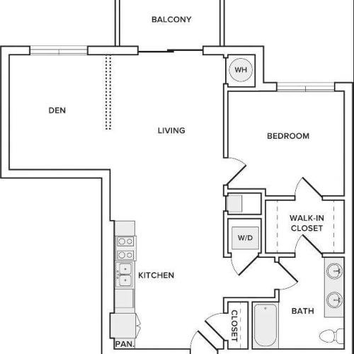 892 square foot one bedroom den one bath apartment floorplan image