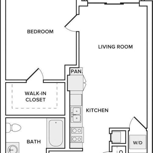 743 square foot one bedroom one bath apartment floorplan image