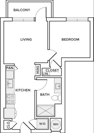565 square foot one bedroom one bath apartment floorplan image
