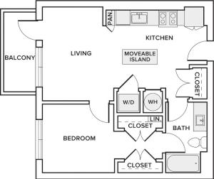 625 square foot one bedroom one bath floor plan image