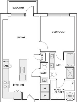 856-857 square foot one bedroom one and half bath floor plan image