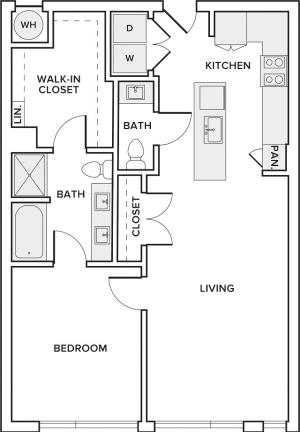 925 square foot one bedroom one and half bath floor plan image