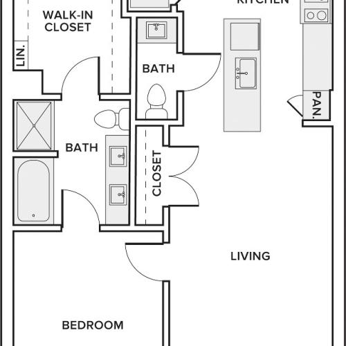 925 square foot one bedroom one and half bath floor plan image