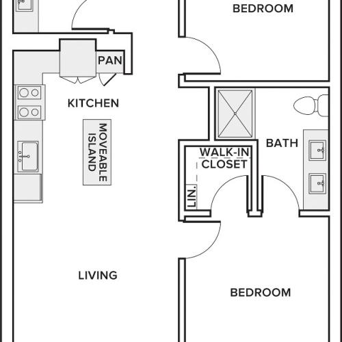 893-925 square foot two bedroom two bath floor plan image