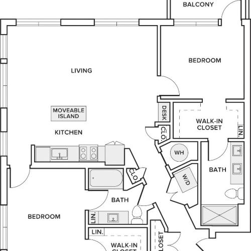 1,200-1,502 square foot two bedroom two bath floor plan image