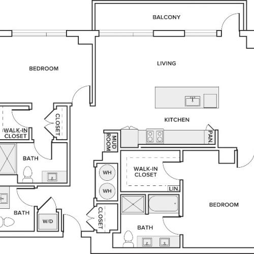 1,403 square foot two bedroom two and half bath floor plan image