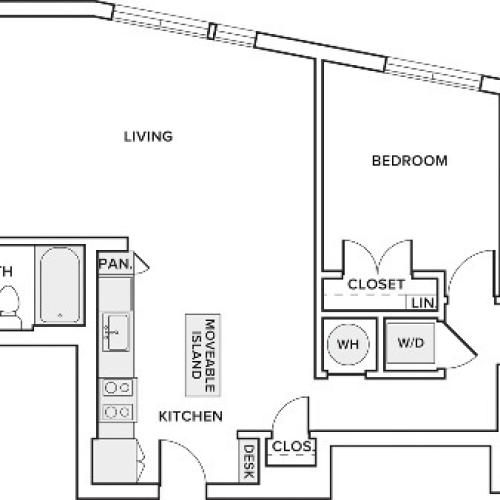 1,304 square foot three bedroom two bath apartment floorplan image