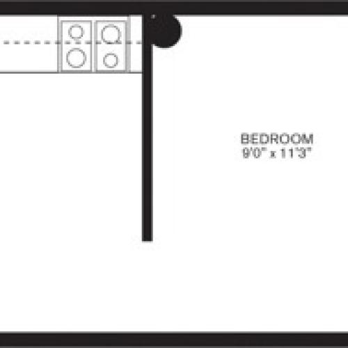 481 square foot studio one bathroom apartment floorplan image