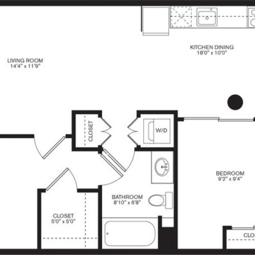 883 square foot two bedroom two bath apartment floorplan image
