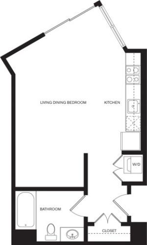 521 square foot studio one bathroom apartment floorplan image