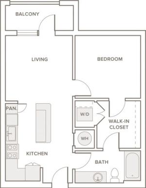 670 to 775 square foot one bedroom one bath apartment floorplan image