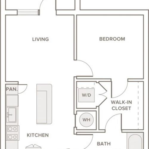 670 to 775 square foot one bedroom one bath apartment floorplan image