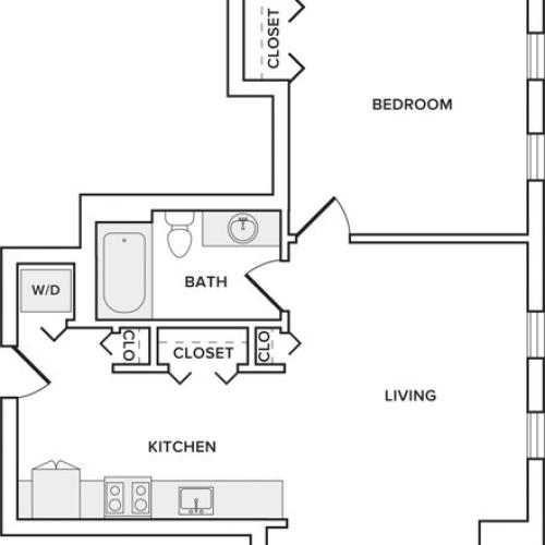 556 square foot renovated one bedroom one bath apartment floorplan image