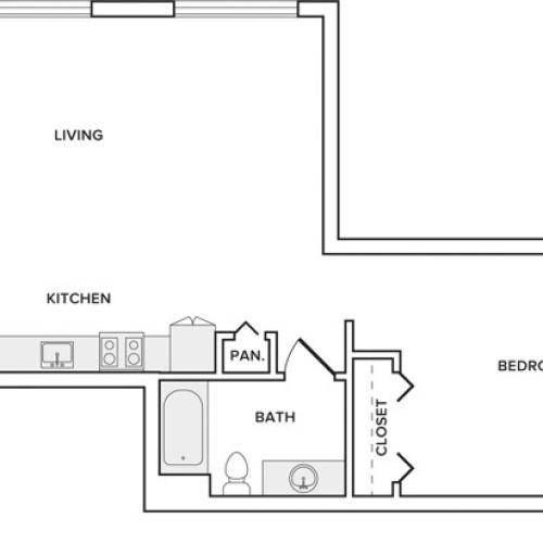 657 square foot renovated one bedroom one bath apartment floorplan image