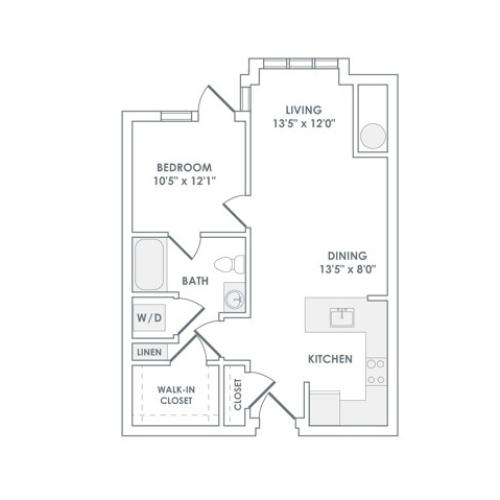 752 square foot one bedroom one bath apartment floorplan image