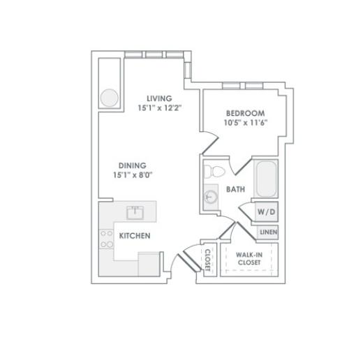 804 square foot one bedroom one bath apartment floorplan image